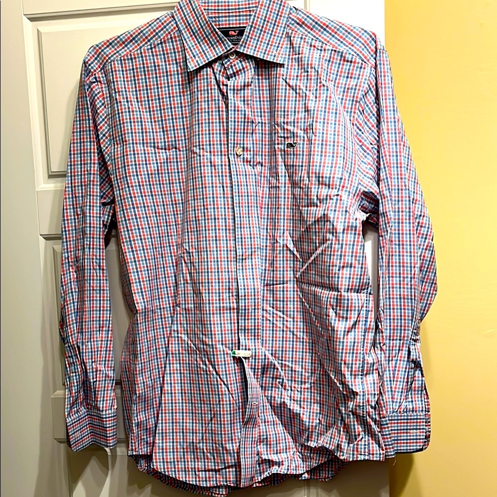 Men's Vineyard Vines Whale Shirt - Red and Blue size M
